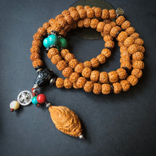 Rudraksha Bodhi Seeds Tibetan Mala with Date Pit Pendant