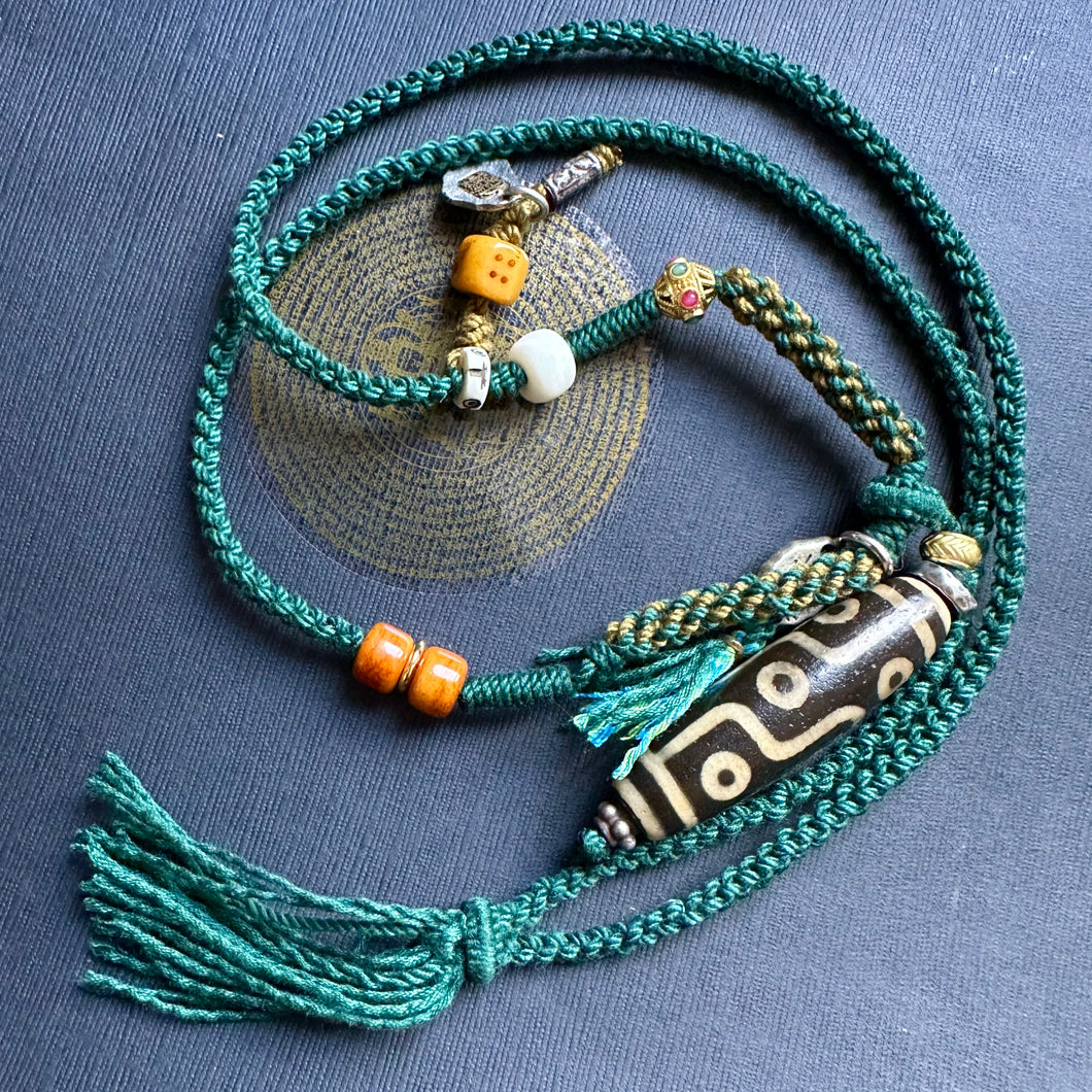 Tibetan Dzi bead with Handmade Cord Necklace