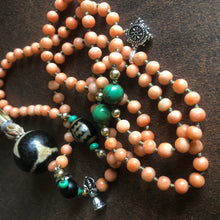 Genuine Antique Tibetan Coral and Old Dzi Beads Mala Necklace