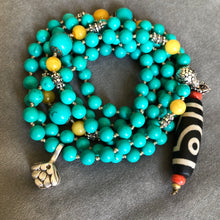 Vintage Chinese Turquoise and Old Dzi bead Mala Necklace