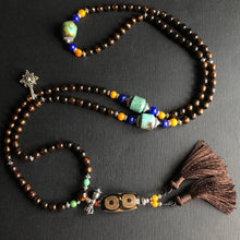 Genuine Tibetan Black Golden Coral and Dzi Mala Necklace