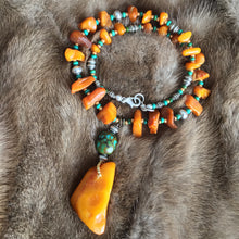 Antique Baltic Amber and Tibetan turquoise necklace