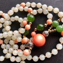 Lotus - Hetian Nephrite Jade and Antique Tibetan Coral Mala Necklace