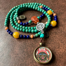 Genuine Hubei Turquoise Mala Necklace with Zakiram Thangka Pendant