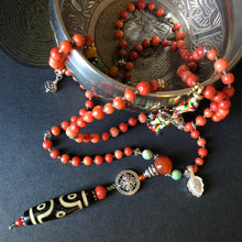Genuine Antique Tibetan Red Coral with Dzi Mala Necklace