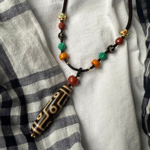Vintage Nine-Eyes Dzi Bead Amulet Necklace
