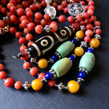 Genuine Antique Tibetan Red Coral with Dzi Mala Necklace