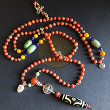 Genuine Antique Tibetan Red Coral with Dzi Mala Necklace