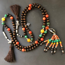 Genuine Tibetan Black Golden Coral and Old Dzi Mala Necklace