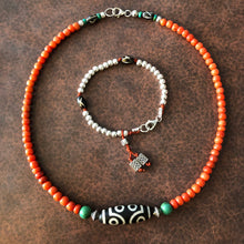 Genuine Tibetan Red Coral and Dzi Bracelet/Necklace