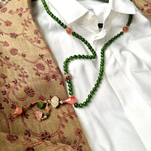 Green Nephrite Jade and NanHong Icy-Float Agate Mala Necklace