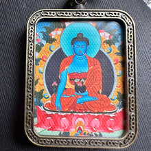 Certified NanHong Agate and Turquoise Mala Necklace with “Medicine Buddha” Thangka Pendant
