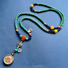Genuine Hubei Turquoise Mala Necklace with Zakiram Thangka Pendant