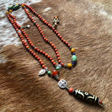 Genuine Antique Tibetan Red Coral with Dzi Mala Necklace