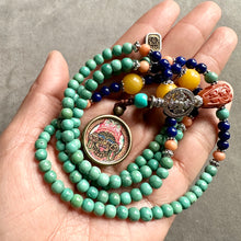 Genuine Hubei Turquoise Mala Necklace with Zakiram Thangka Pendant