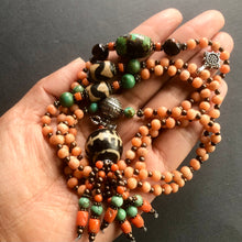Genuine Antique Tibetan Coral and Old Dzi Mala Necklace