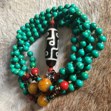 Genuine Vintage Turquoise and Dzi bead Mala Necklace