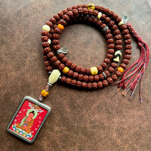 Hand-painted Amitabha Buddha Thangka on Rudraksha Bodhi Seeds Tibetan Mala