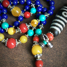 Lapis Lazuli and Old Dzi bead Tibetan Mala Necklace