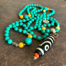 Vintage Chinese Turquoise and Old Dzi bead Mala Necklace