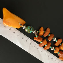 Antique Baltic Amber and Tibetan turquoise necklace