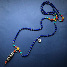Lapis Lazuli and Old Dzi bead Tibetan Mala Necklace