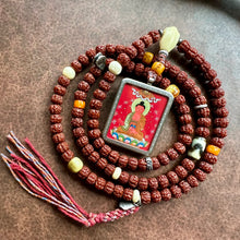 Hand-painted Amitabha Buddha Thangka on Rudraksha Bodhi Seeds Tibetan Mala