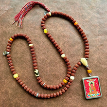 Hand-painted Amitabha Buddha Thangka on Rudraksha Bodhi Seeds Tibetan Mala