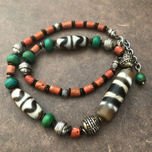 Genuine Tibetan Dzi Beads with Turquoise and Coral Necklace