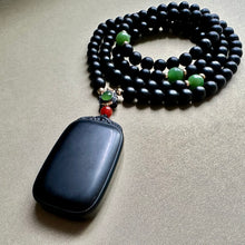 Fine Black Nephrite Jade Beads and Pendant Necklace