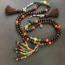 Genuine Tibetan Black Golden Coral and Old Dzi Mala Necklace