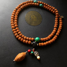 Rudraksha Bodhi Seeds Tibetan Mala with Date Pit Pendant