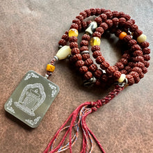 Hand-painted Amitabha Buddha Thangka on Rudraksha Bodhi Seeds Tibetan Mala