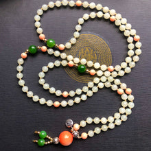 Lotus - Hetian Nephrite Jade and Antique Tibetan Coral Mala Necklace
