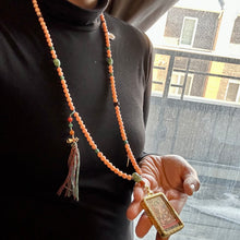 Genuine Angelskin Coral and Hand-painted “White Tara” Thangka  Mala Necklace