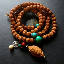 Rudraksha Bodhi Seeds Tibetan Mala with Date Pit Pendant