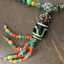 Genuine Antique Tibetan Turquoise and Dzi bead Mala Necklace