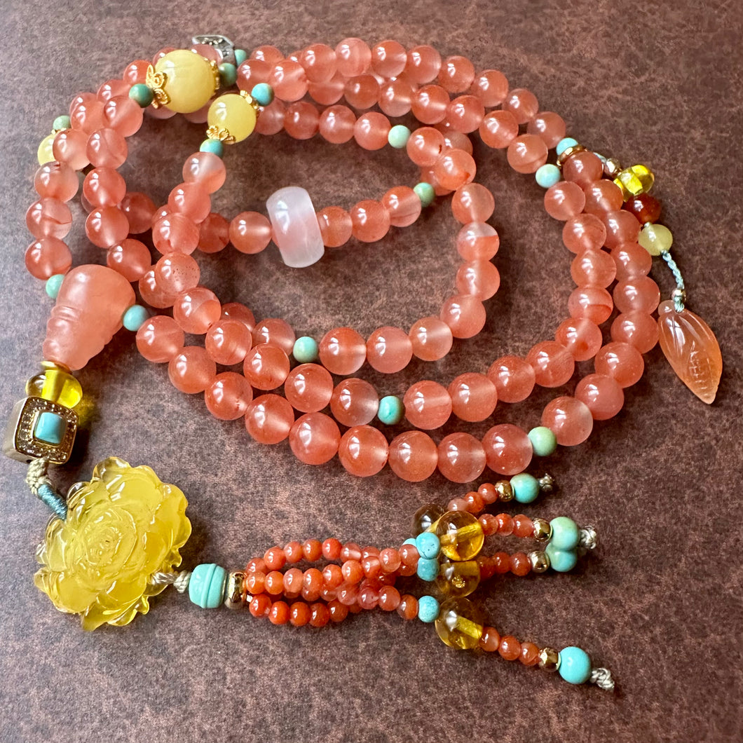 NanHong Icy-Float Agate Mala Necklace