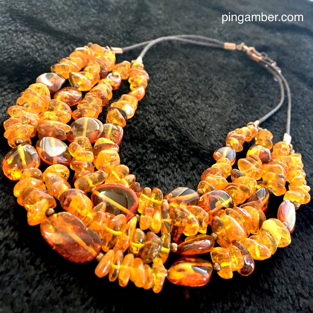 Large Multi-strand Baltic Amber Earth Necklace - Stardust