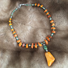 Antique Baltic Amber and Tibetan turquoise necklace