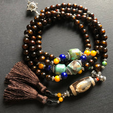 Genuine Tibetan Black Golden Coral and Dzi Mala Necklace