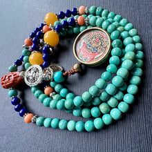 Genuine Hubei Turquoise Mala Necklace with Zakiram Thangka Pendant