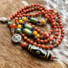 Genuine Antique Tibetan Red Coral with Dzi Mala Necklace