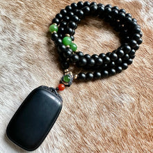 Fine Black Nephrite Jade Beads and Pendant Necklace