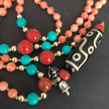 Genuine Antique Angelskin Coral and Dzi bead Mala Necklace