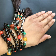 Genuine Tibetan Black Golden Coral and Old Dzi Mala Necklace