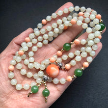 Lotus - Hetian Nephrite Jade and Antique Tibetan Coral Mala Necklace
