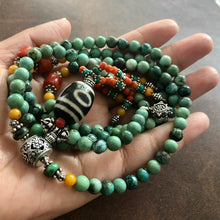 Genuine Antique Tibetan Turquoise and Dzi bead Mala Necklace