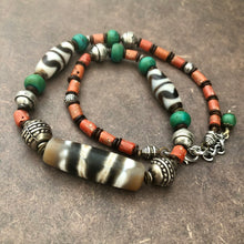 Genuine Tibetan Dzi Beads with Turquoise and Coral Necklace