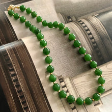 Fine Green Nephrite Jade Beads and 14k Gold and Diamonds Necklace